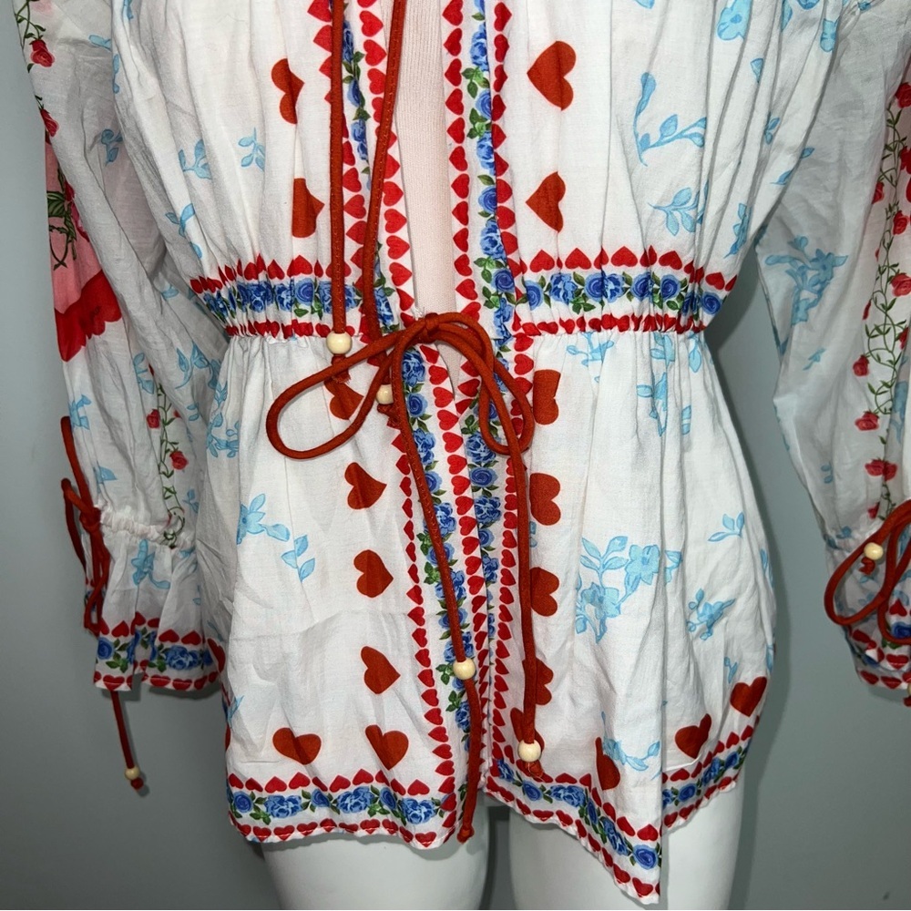 Eddy Isle Top Alfie White Heart Rose Cotton Blouse - Women’s Size Small - Picture 5 of 15